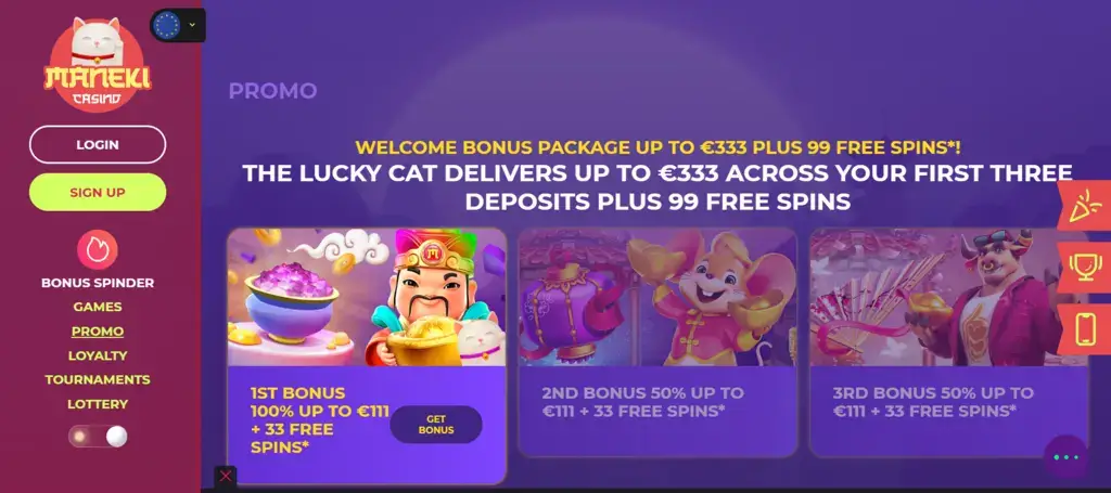 Maneki darmowe spiny bez depozytu: kod bonusowy