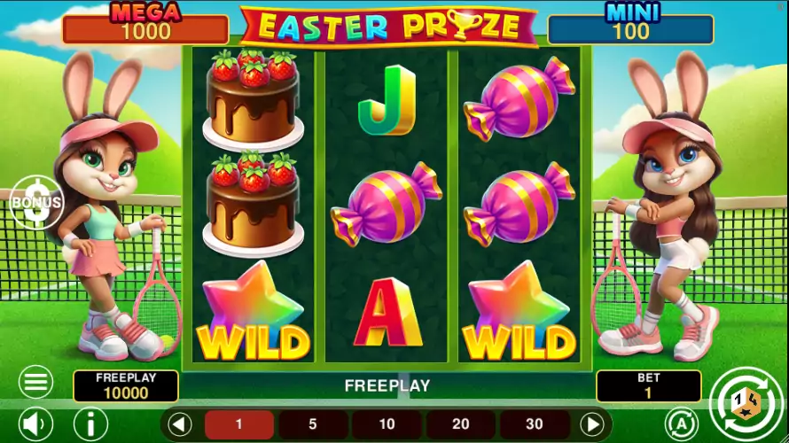 Wielkanocnego slotu Lucky Easter 10 od 1Spin4Win – Wygrywaj Gra Lucky Easter 10 od 1Spin4Win, wielkanocnego tematu, zajączki.