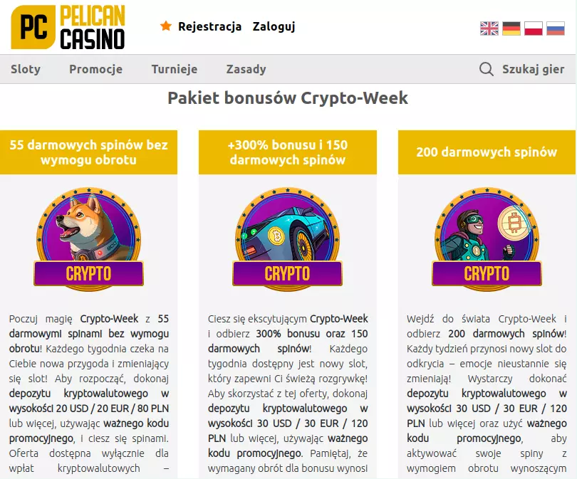 pelican casino bonus za rejestrację bez depozytu