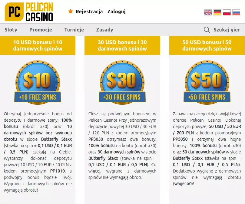 pelican casino bonus bez depozytu