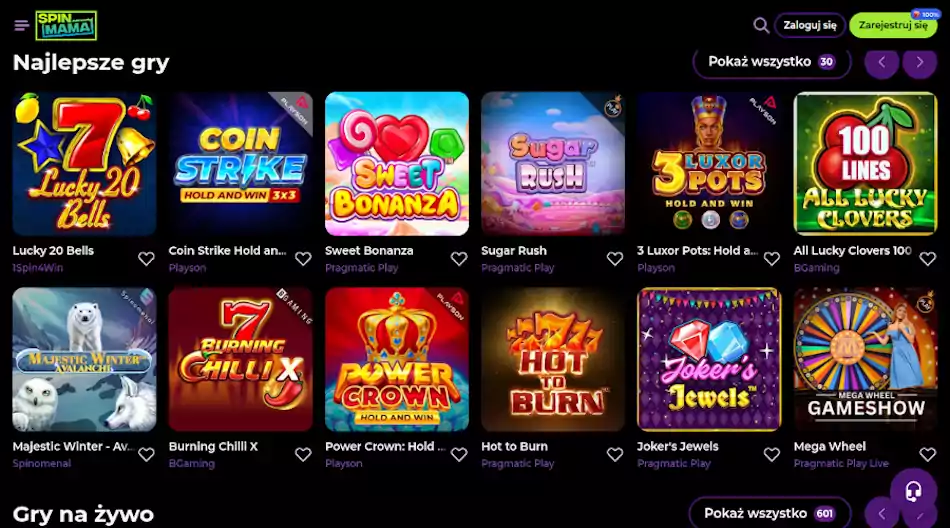 Automaty w kasynie Spinmama Spinmama kod promocyjny na sloty
