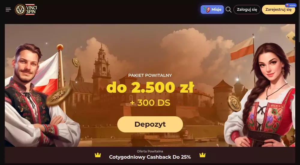 Pakiet powitalny w Vincispin Casino Vincispin casino kod promocyjny bez depozytu