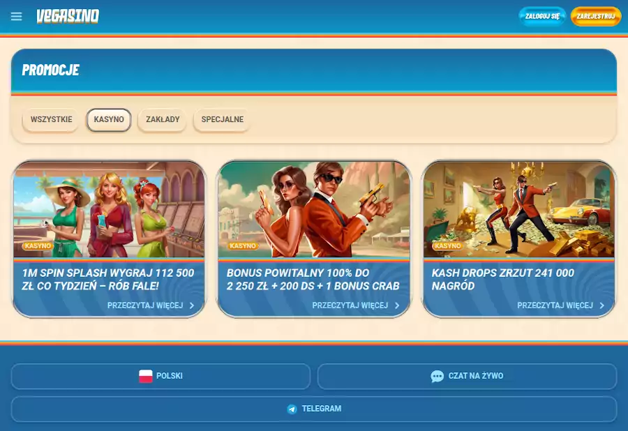 Vegasino bonus bez depozytu