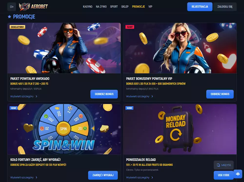 Aerobet kod promocyjny zapewnia dodatkowe korzyści