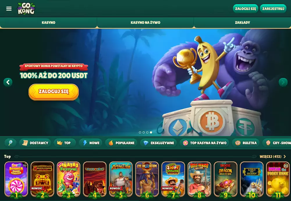 GoKong kasyno ma elegancki design strony głównej