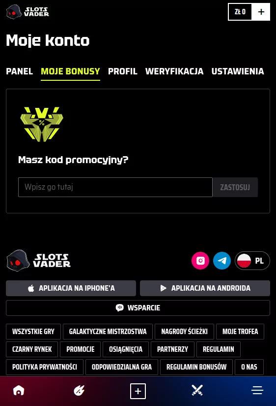 Slotsvader kod promocyjny można wprowadzić w profilu gracza