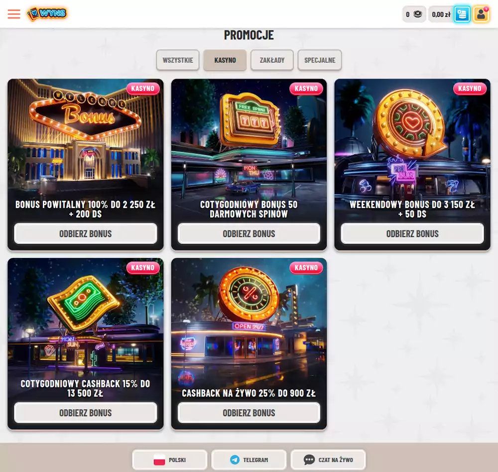 Bonusy w Wyns kasyno