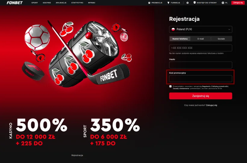 Fonbet kod promocyjny wpisujemy podczas rejestracji