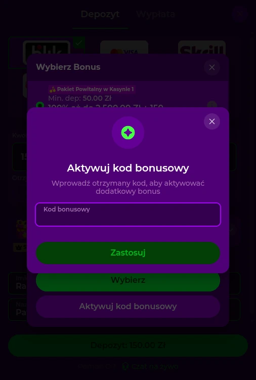Wprowadzanie Gambloria bonus code