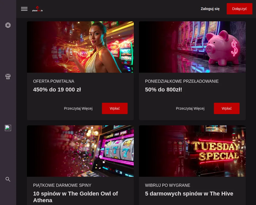 Placebet.io darmowe spiny i bonus powitalny