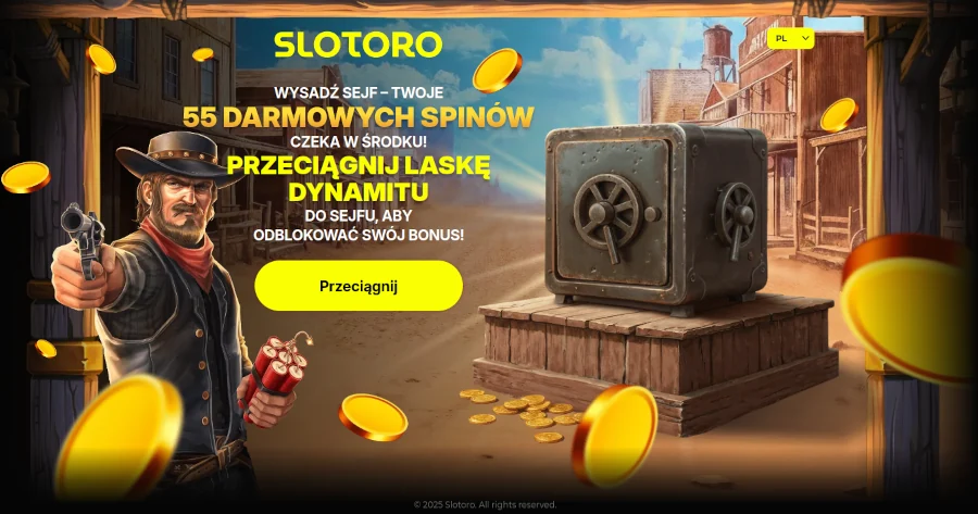 Slotoro bonus bez depozytu to 55 darmowych spinów