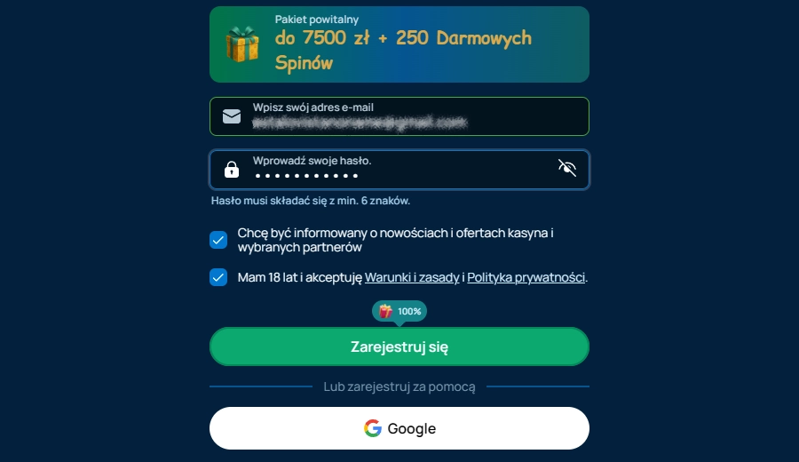Rejestracja w Baxterbet kasynie