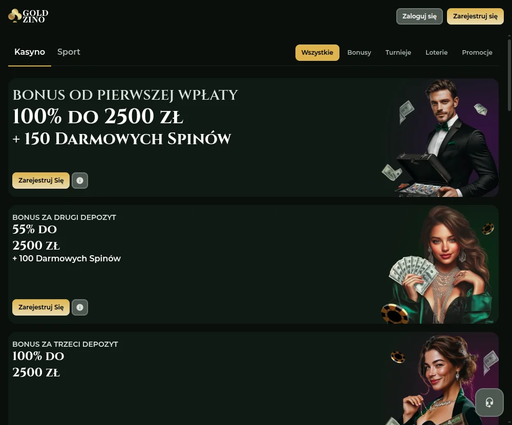Goldzino bonus bez depozytu i inne promocje