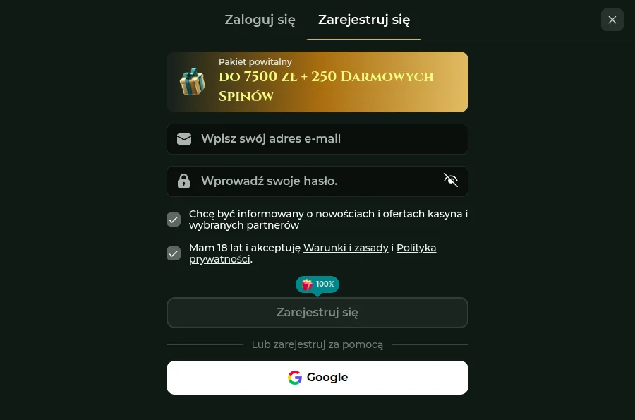 Rejestracja w Goldzino casino