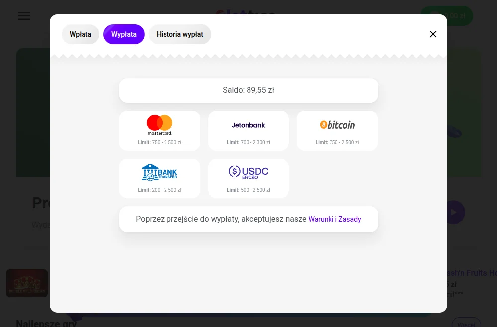 Wypłata środków z bonusu bez depozytu w Slottica